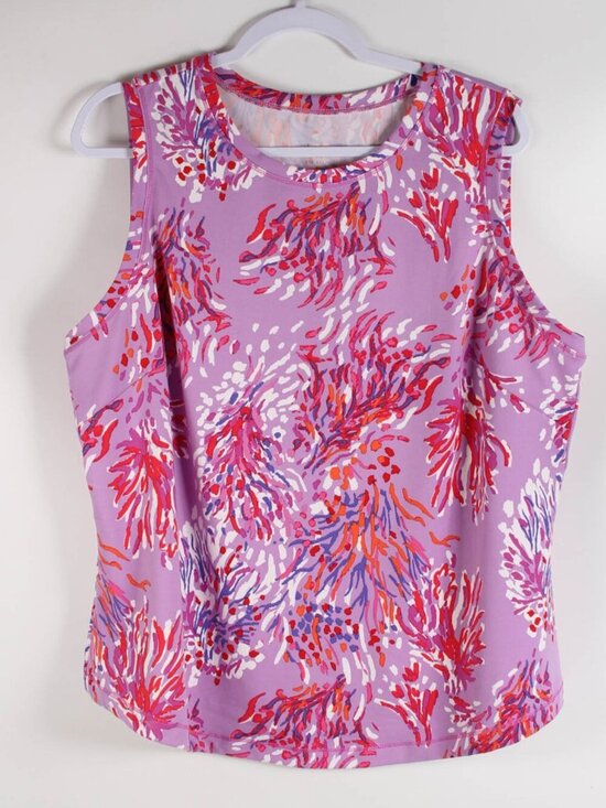 Belle by Kim Gravel Tops - Belle by Kim Gravel 1X Purple Pink Floral Sleeveless Top Stretch Blouse